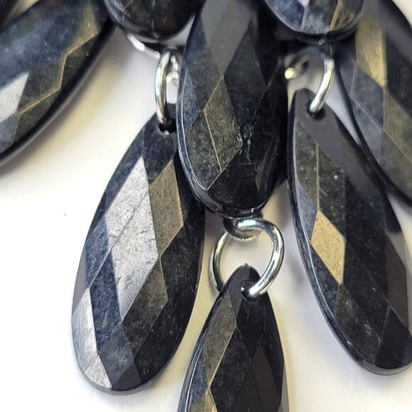 Black Glass Bead Long Earrings Chandelier Teardrop Diamond Shape Drop Earrings - Picture 6 of 7